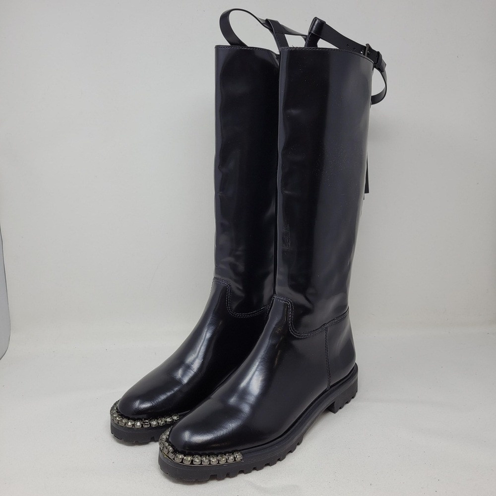 Schutz‎ Boots Womens Size 6.5 Black Cianna Knee High Rhinestone Riding Boots
